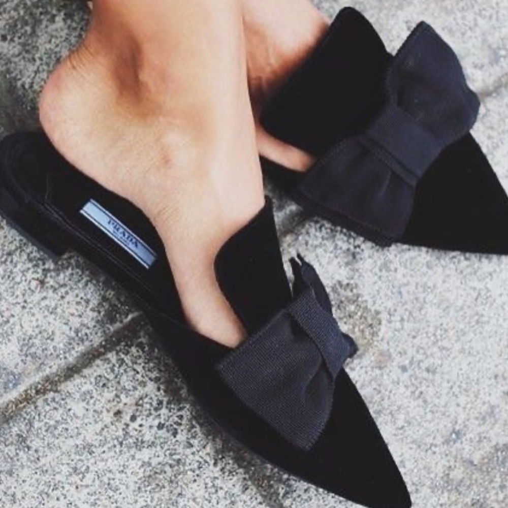 Prada Velvet Bow Mule Flat